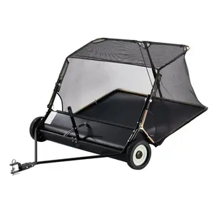 52 Inch Lawn Sweeper Tow Behind, 26 cu.ft. Large Pull Behind Grass Sweeper, Heavy Duty Leaf & Grass Collector with Dumping Rope Design, Adjustable Sweeping Height for Picking Up Debris & Grass