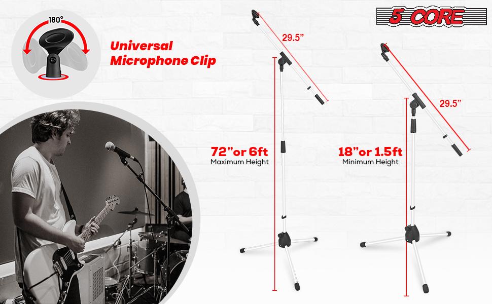 5 Core Tripod Mic Stand Floor Adjustable 18 to 72 Inches Sturdy Boom Arm Holder Microphone Stands Pedestal Para Microfono for Singing MS 080 WH