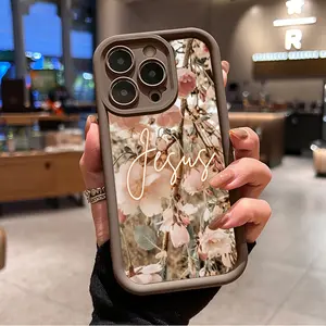 Jesus Flower Vintage Pattern Phone Case for iPhone 16 15 14 Pro Max 13 12 11 XR XS Plus Shockproof Full Camera Protection Durable slim Silicone Cover Multicolor
