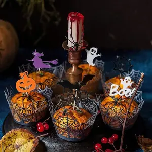 【Hot Selling】Halloween Spider Web Cupcake Wrappers, Laser Cut Paper Liners, Party Decorations, 10/30 Pieces, Cake Inserts, Christmas Supplies