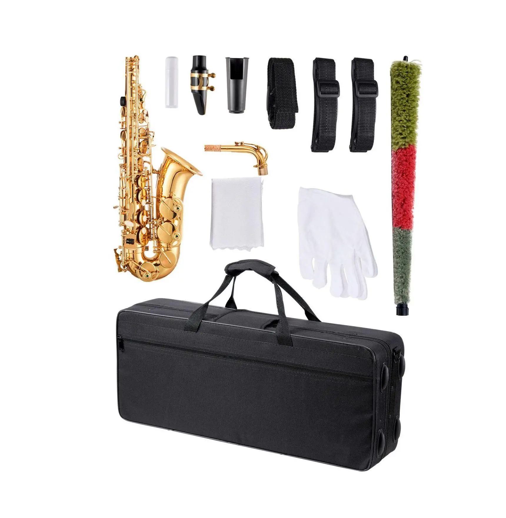 Alto Saxophone E Flat Beginner Kit - Brass Saxophone with Case, Mouthpiece, Straps & Cleaning Kit - 23 Keys, Gold Finish - for Students & Hobbyists