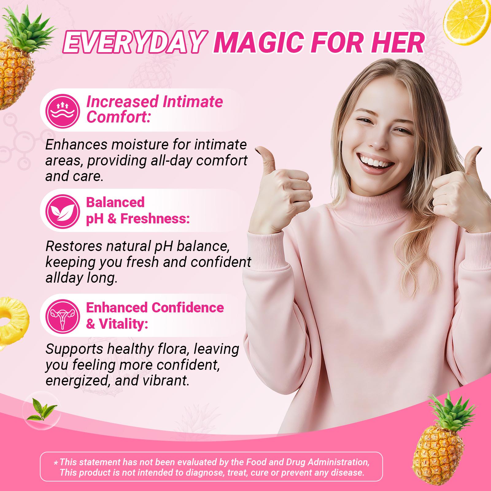 BJBKKBZ Women's Probiotic + Slippery Elm Gummies, Pineapple Flavor, Supports pH Balance, Yeast Balance & Intimate Health, 60 Count Dietary Supplement