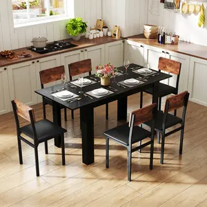 COSTWAY - Extendable Dining Table for 4-8 People 47"-62" Large Rectangular Kitchen Table-Black