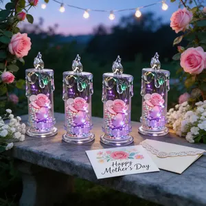 Set of four realistic rose-shaped candle lights, battery-powered and smoke-free. Perfect as a Mother’s Day gift or as table decor for the bedroom, living room, Valentine’s Day, and more. Ideal for parties, birthdays, weddings, and all kinds of occasions.