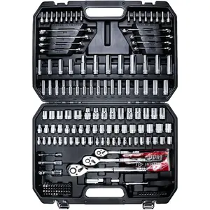 AMM Mechanics Tool Set, 1/4 in, 3/8 in and 1/2 in Drive set, 202 Piece