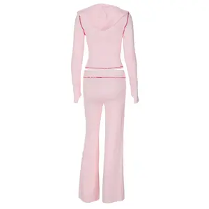 Women's Solid Color / Leopard Print Zip Up Crop Hoodie & Pants Two-piece Set, Casual Long Sleeve Hooded Top & Straight Leg Trousers for Fall & Winter, Women's Clothes for Daily Wear