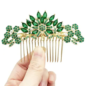 BETITETO Emerald Green Crystal Wedding Hair Comb – Pearl Rhinestone Headpiece