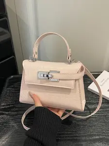 Women's New Mini Fashion Solid Color Elegant Crocodile Pattern Shoulder Bag, Buckle and Metal Clasp Decor, Casual Crossbody Bag for Daily Use
