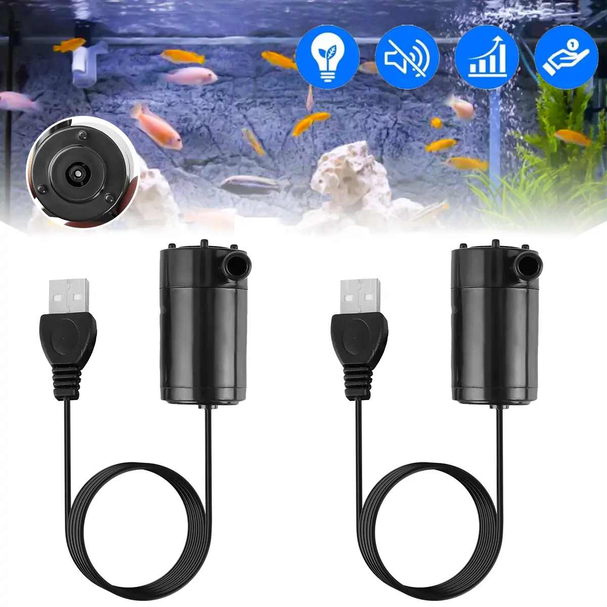 2-Pcs Mini Mute Detachable Portable Quick Install Submersible Water Circulation Pump, USB 5V, 1M Cable, for Garden Fountains, Fish Tanks, Ponds, Detachable Water Pump, Portable Water Pump