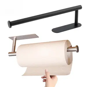 Punch-Free Paper Towel Holder Under Cabinet,Self-Adhesive or Drilling Install Stainless SteelPaper Towel Rack, Wall-Mount Holder forKitchen, Bathroom, Pantry, RV and Fridge Side,Space-Saving Towel Roll Organizer, Rental-Friendly No-Drill Design
