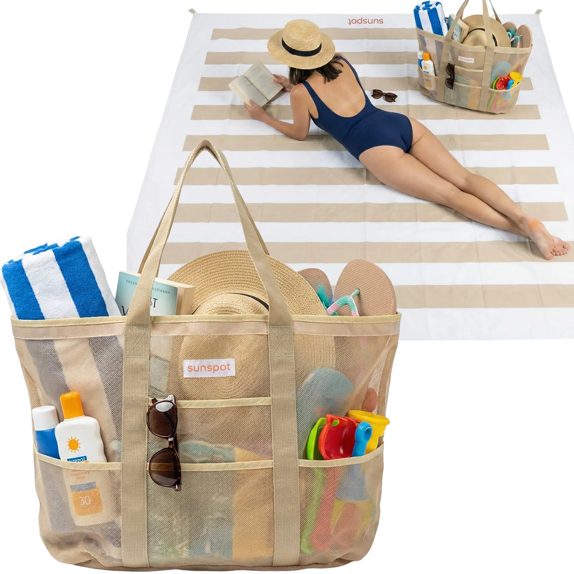 Mesh Beach Tote with Pull-out blanket