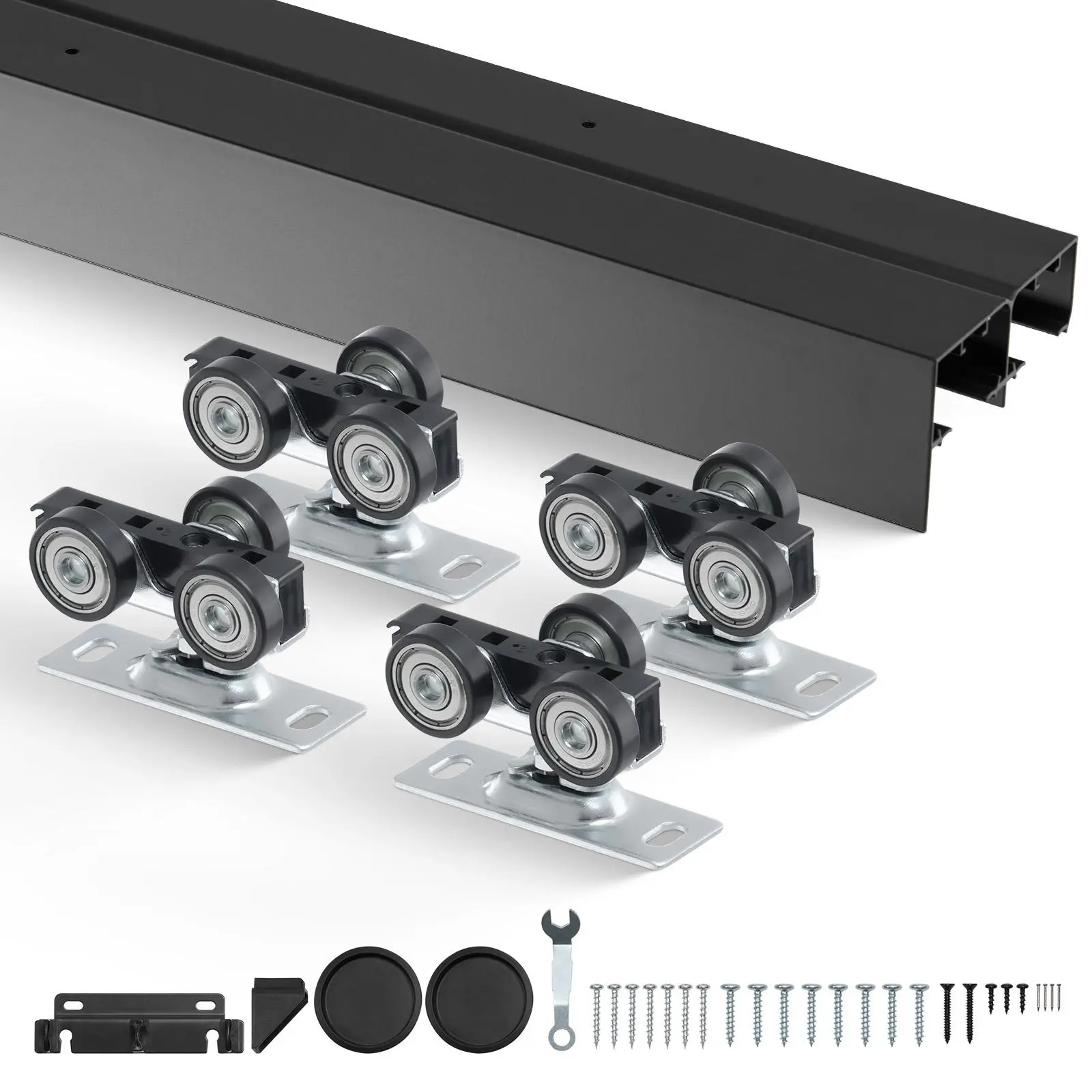 【Summerfinds】VEVOR Bypass Door Hardware 4ft Heavy Duty Bypass Sliding Door Hardware KitAluminum Alloy Sliding Closet Door Hardware Set with Finger Pullsfor 2 Door SystemFit Door Thickness 1 3/8 " - 1 3/4"