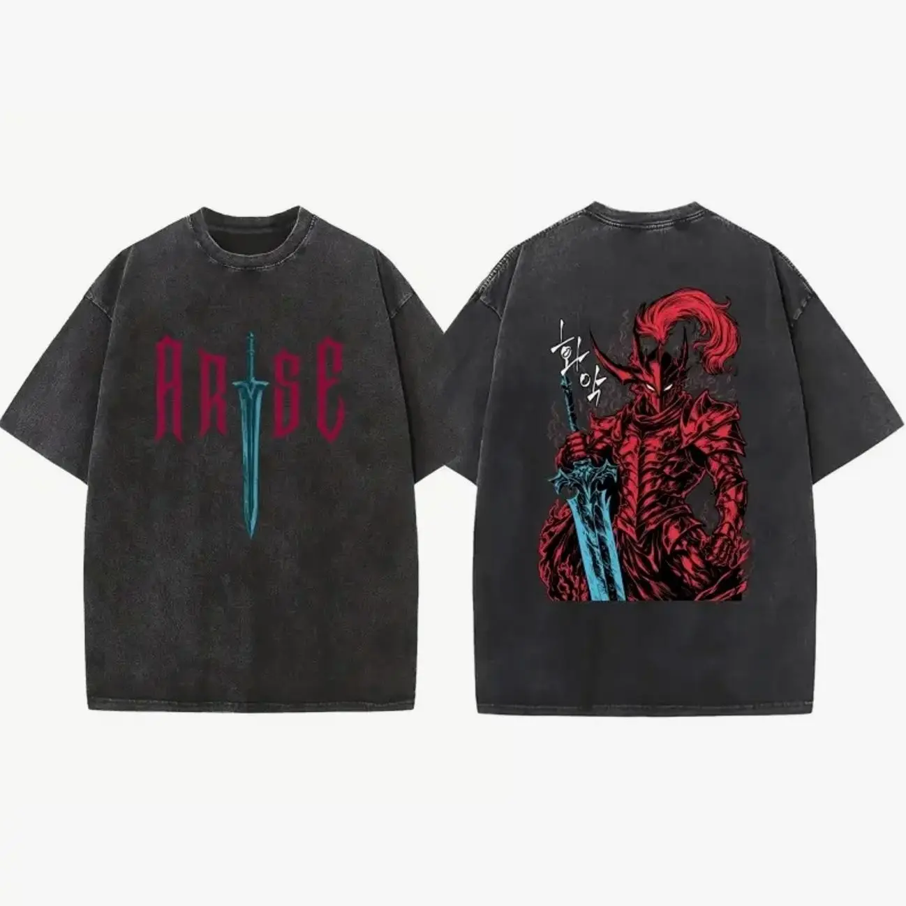 Shibuya Igris Vintage Washed Oversized T-Shirt & Hoodie, Solo Leveling Shadow Knight Commander Graphic, Heavyweight Cotton Streetwear for Men & Women, Anime Fan Outfit, Casual Urban Style, Oversize Shirt, Vintage Outfit, Gift For Fan, y2k Styles 7D4