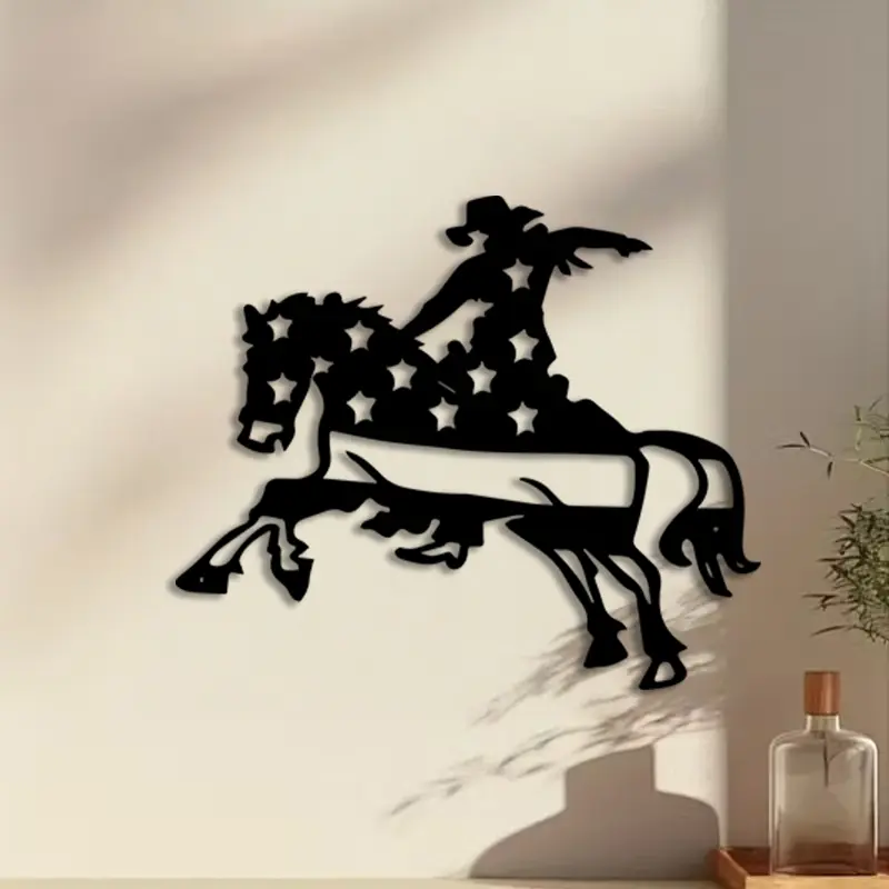 1pc Cowboy Flag Metal Wall Art, Cowboy Flag Statue Mural, Perfect for Patio Wall, Independence Day Decor, Ideal Gift for Western Lovers, Anti-Corrosion Metal