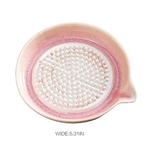 Ceramic Grater Plate - Handheld Glazed Gradient Kitchen Utensil, Porcelain Grinding Serving Dish with Spout for Fine Ginger Garlic Paste, Compact Easy-to-Clean Home Cooking Tool