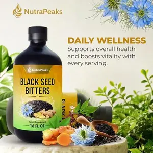 Premium Black Seed Oil Bitters Liquid – Herbal Botanical Blend with Black Seed Extract, Curcumin Turmeric, Ashwagandha, Elderberry, Probiotics, Vitamin C & Zinc – 16 fl oz – Natural Wellness Blend