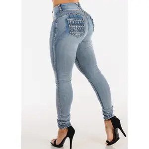 Push Up Mid Rise Stretch Skinny Jeans Acid Wash
