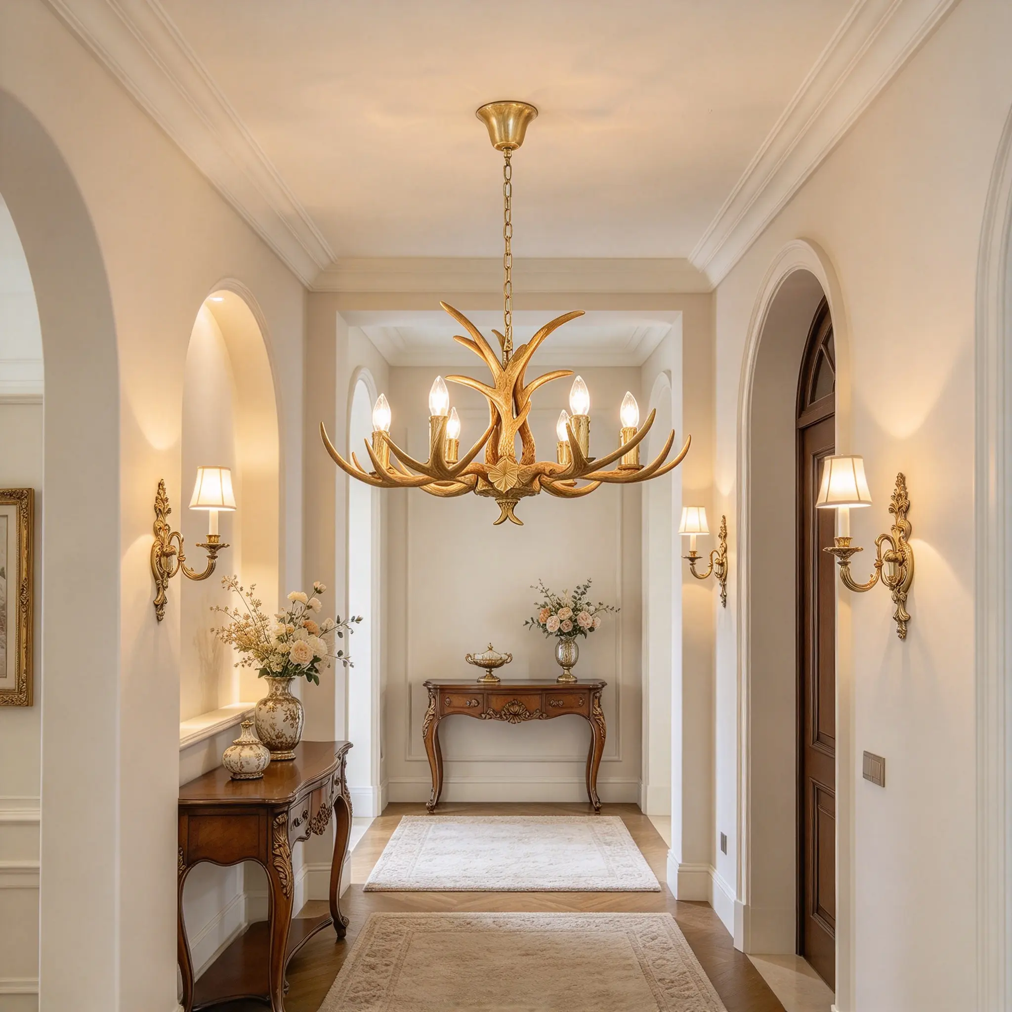 CNCEST Rustic 6-Bulbs LED Ceiling Pendant Lamp Chandelier, 45cm H x 66cm D, Vintage Resin Deer Horn Antlers Design, 110V AC Power, Easy Installation, Lights for Bedroom, E12x6 Compatibility, Indoor Lighting Decor (Bulb Not Included)