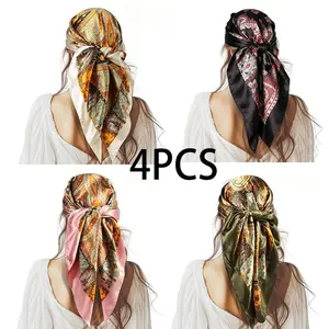 2/4 PCS Women's headscarf, Vintage Paisley Pattern Design Scarf Set - Multi-color Hair Bands | Multi-functional Square Scarves, can be used as hair accessories and clothing accessories, multiple styles available, Paisley Print Scarf