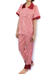 Red Houndstooth Peter Pan Collar Pajama Set