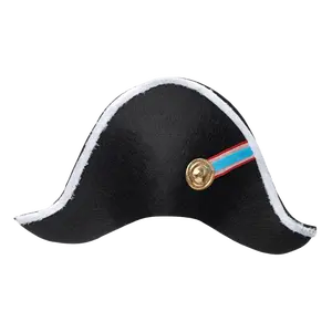 Napoleon Hat For Adults - Historical Tricorn Hat with Gold Emblem For Theme Party, Theater & Role Play - Costume Dress Accessory