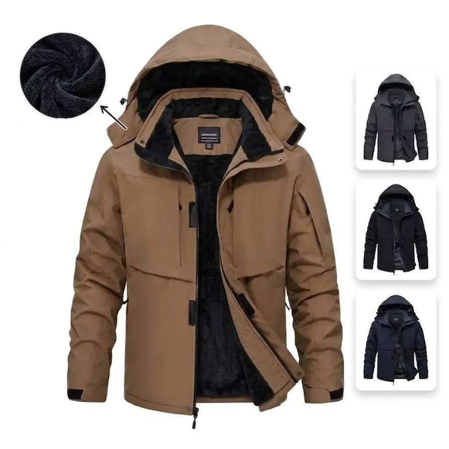 Men's Fleece Lined Winter Snow Coat - Water Resistant Insulated Hooded Ski & Snowboard Jacket