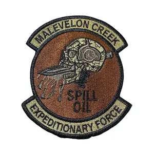 Helldivers Inspired Malevelon Creek Expeditionary Force Patch – Subdued Military Style Embroidered Morale Badge – “Spill Oil” Skull Design – Gaming Patch for Jackets, Bags, Vests, or Gear – Iron On, Sew On, or Hook Backing – Small or Large Size Options