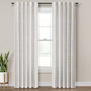 Lush Decor Hygge Modern Arrow Faux Linen Window Curtain Panel Set 2 Panels 40"W x 84"L Printed Stripe Arrows Soft Cotton Blend Cozy Hygge Essence