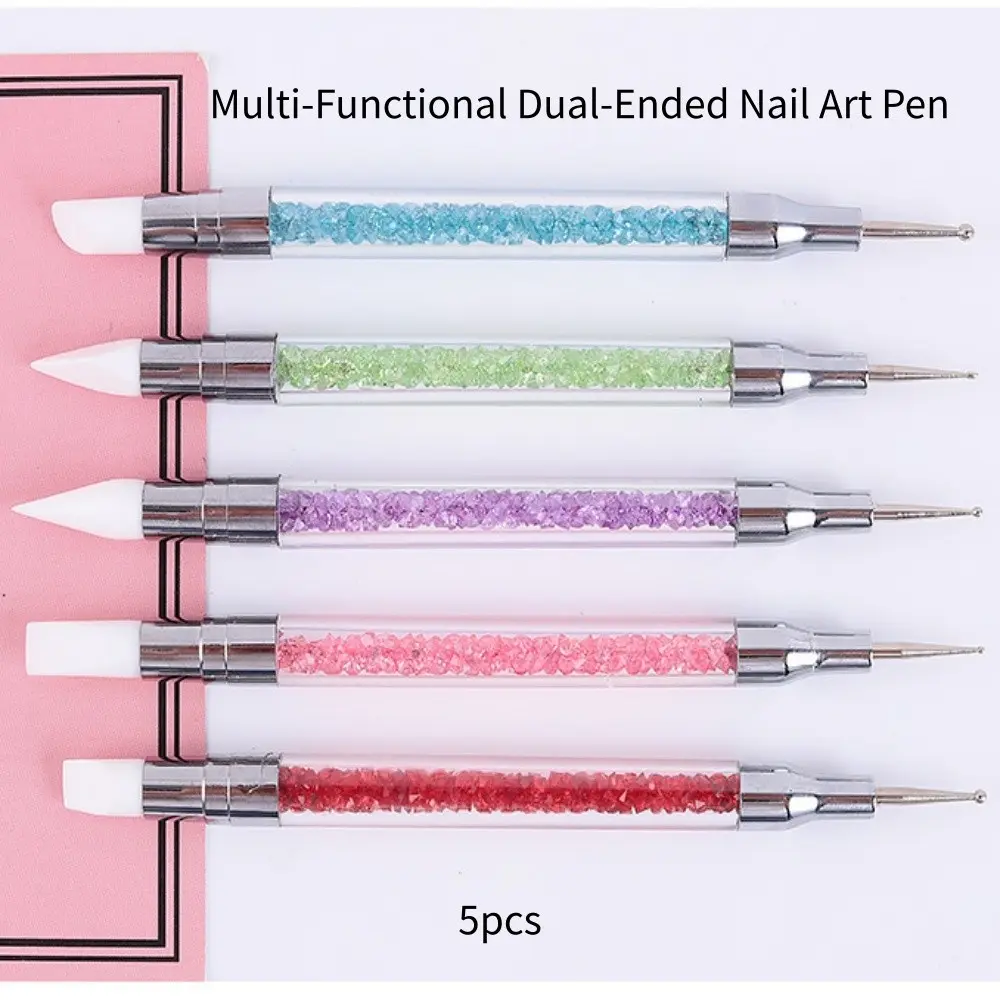 5pcs/lot Multi-Functional Dual-Ended Nail Art Pen Silicone Dotting Tool, 3D Embossing Pen Set, Creative Nail Design Kit, Silica Gel Pens for DIY Manicure Salon