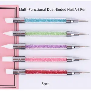 5pcs/lot Multi-Functional Dual-Ended Nail Art Pen Silicone Dotting Tool, 3D Embossing Pen Set, Creative Nail Design Kit, Silica Gel Pens for DIY Manicure