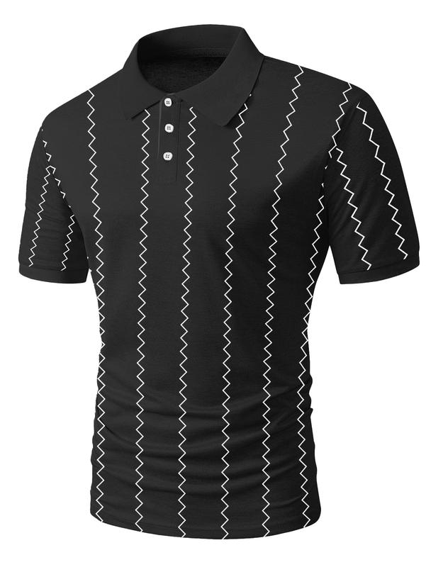 Men's Regular Fit Striped Print Polo Shirt, Casual Short Sleeve Collared Top for Summer, Fashion Men's Clothes for Daily Wear