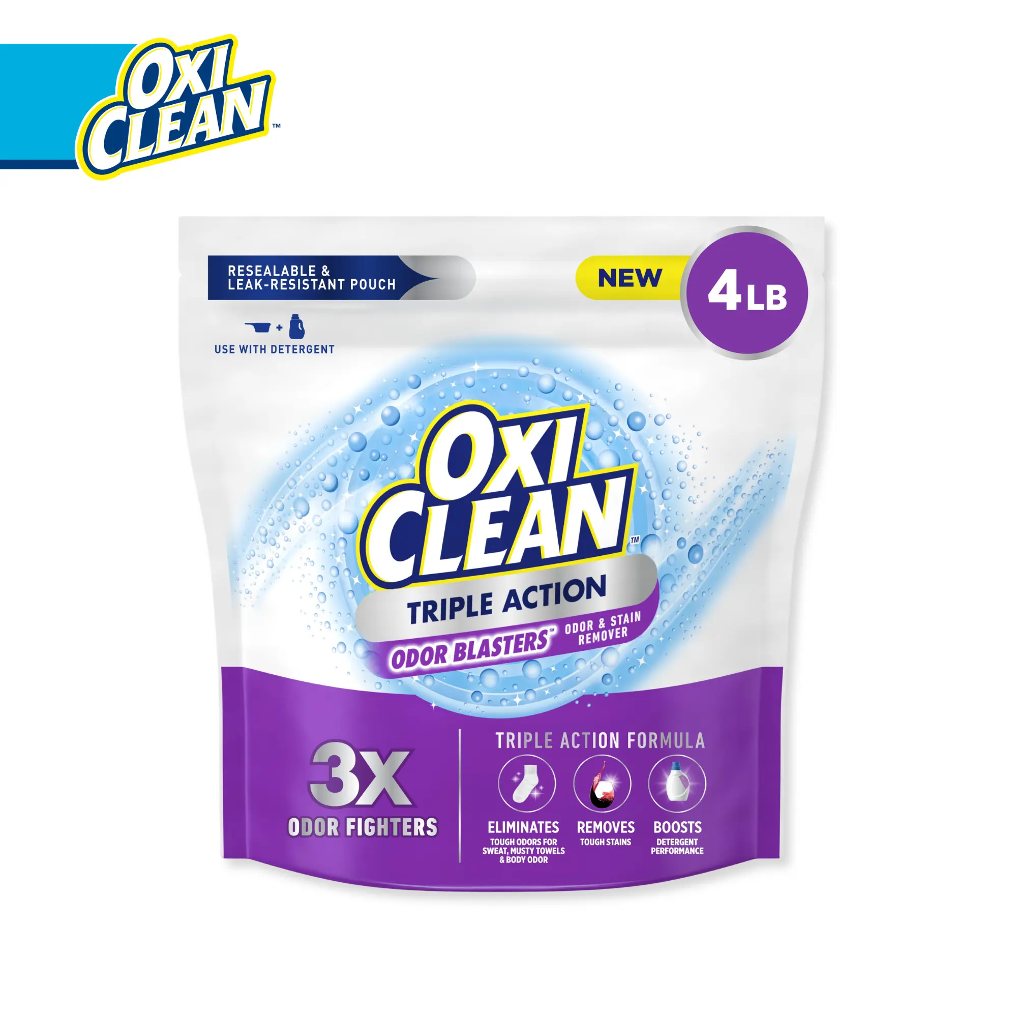 OxiClean Triple Action Odor Blasters Odor and Stain Remover Powder, To Use with Detergent, 4 lbs OxiClean Triple Action Odor Blasters Odor and Stain Remover Powder, To Use with Detergent, 4 lbs