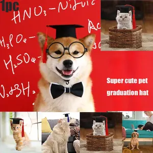 1pc Adorable Graduation Cap for Pets - Square Academic Hat with Tassel, Polyester, Perfect for Cat & Dog Role Play, Small Medium Breeds