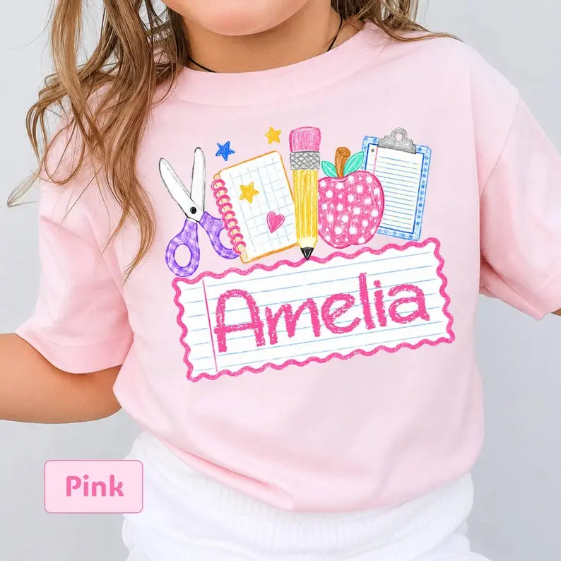 (DM or NOTE) Personalized Kids Name Back To School T-Shirt, Youth Toddler First Day of School Tee, Kindergarten Shirt With Name, First Day School Outfit