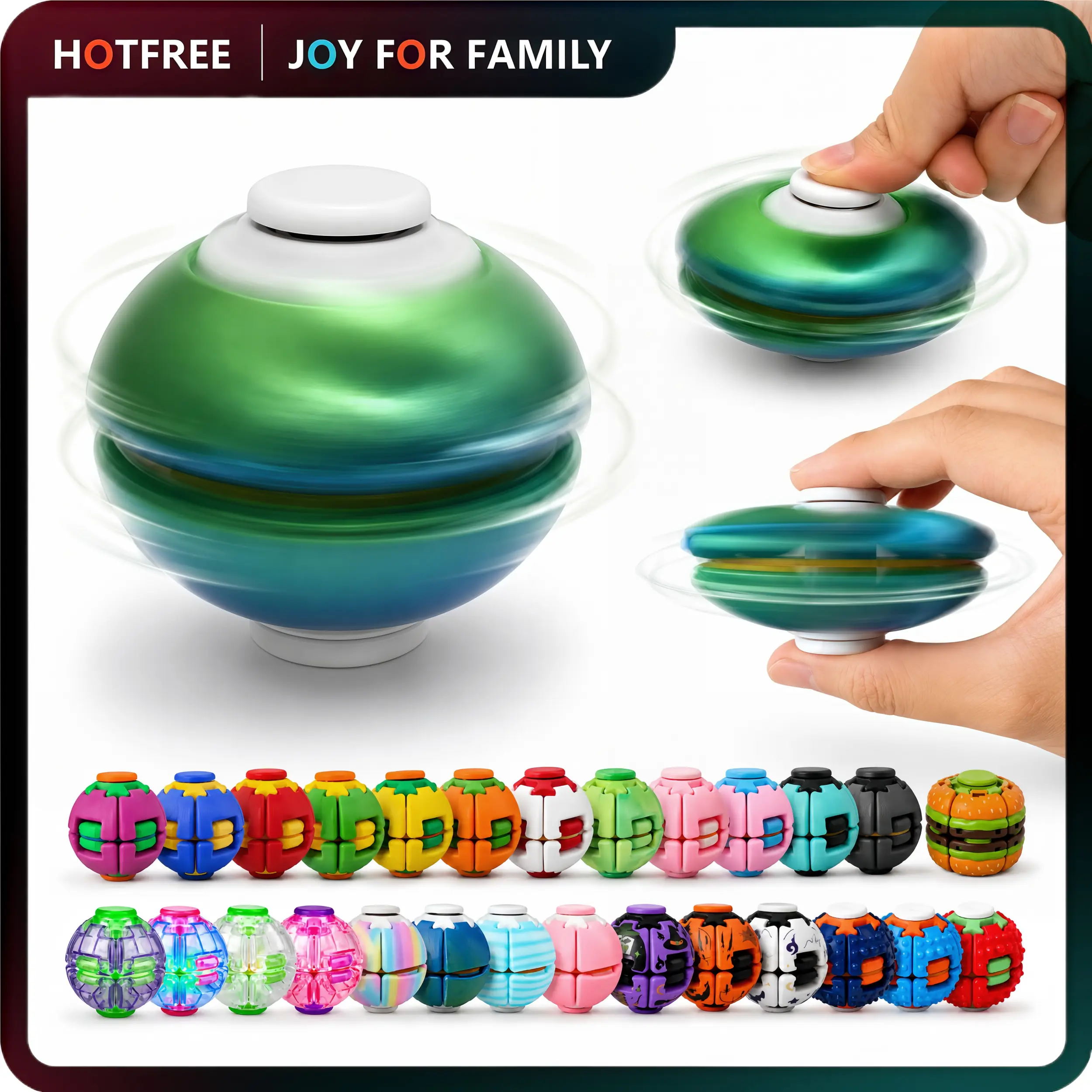 Hotfree Press-to-Spin Transforming Fidget Ball, 3D Printed Fidget Ball Toy, Smooth Spinning Sensory Gyro Toy, Stress Relief Desk Gadget, Anxiety Relief Fidget Spinner, ADHD Focus Aid, Portable Handheld Fidget Gyro Toy for Kids, Teens and Adults