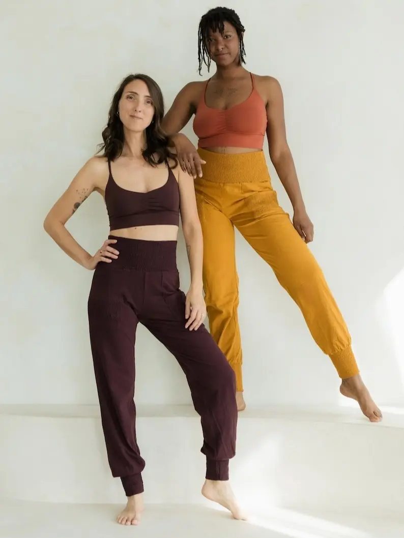 Linen Organic Cotton Joggers with Ruched Waist and Deep Pockets