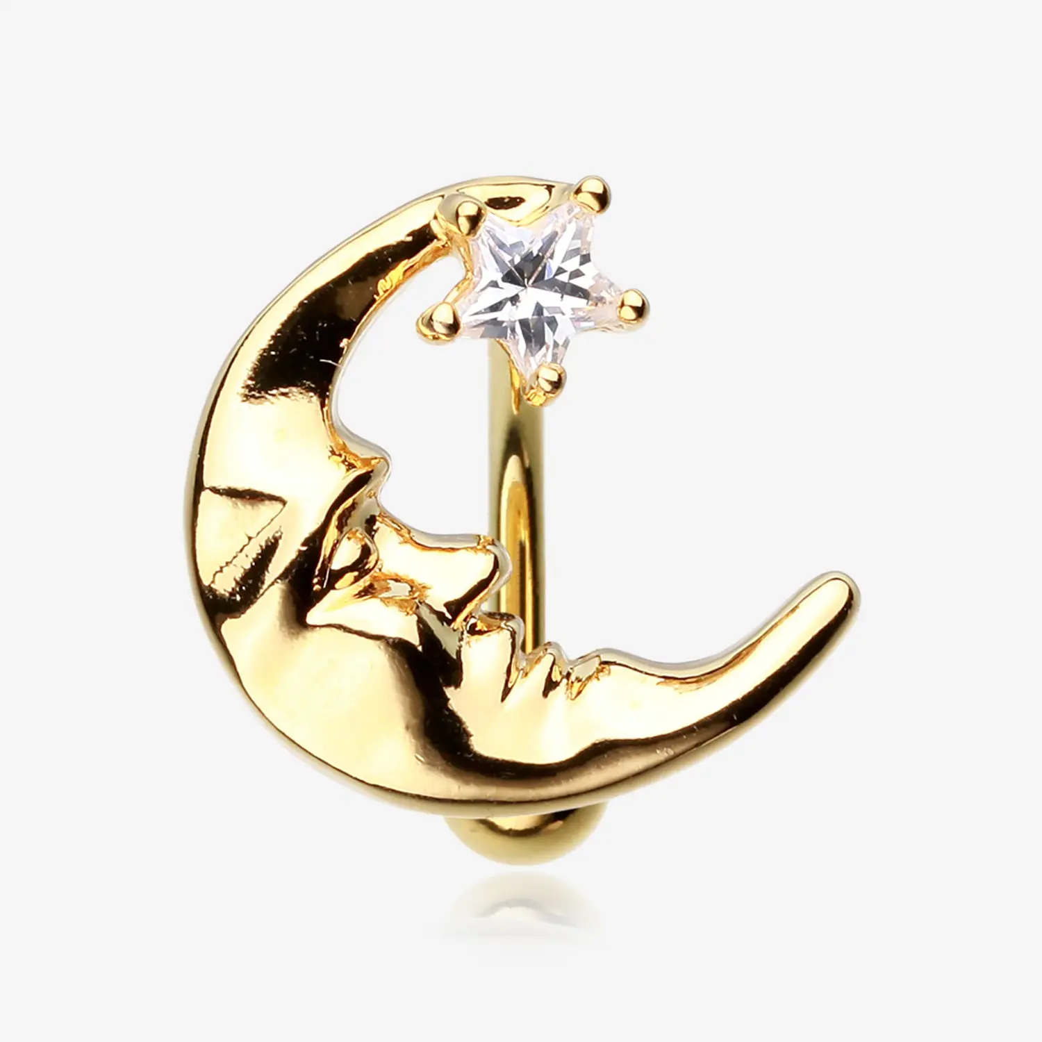 Golden Crescent Moon Shine Reverse Belly Button Ring
