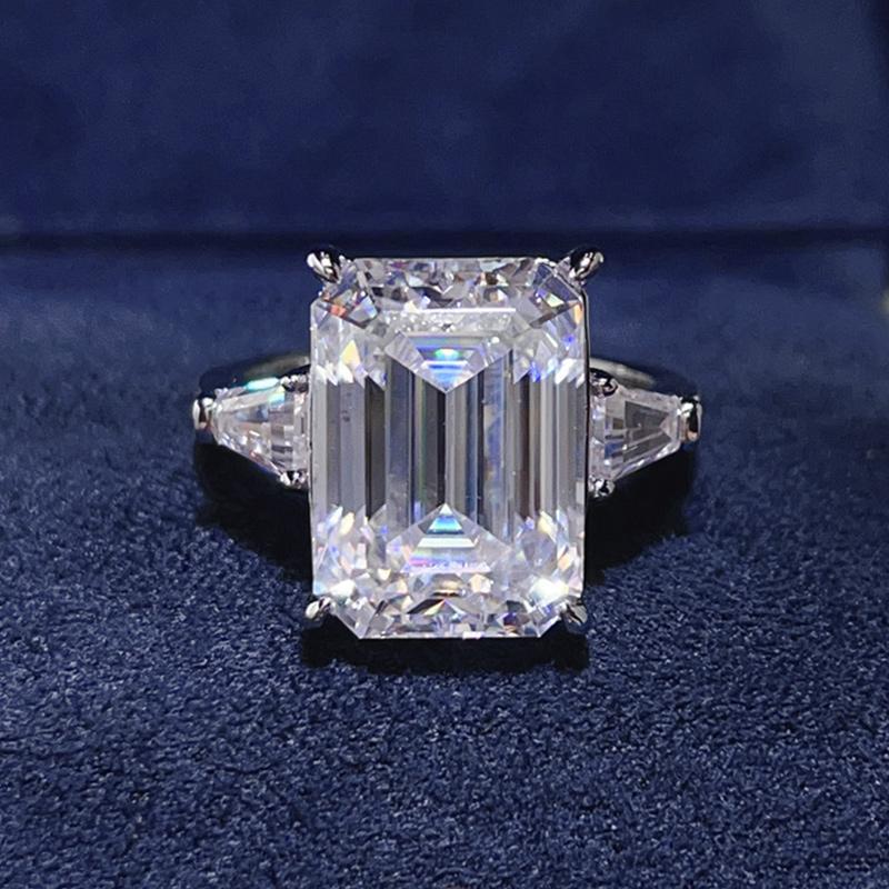 5CT 10CT Emerald Cut Moissanite Rings for Women 925 Sterling Silver Baguette 3-Stone Diamond Engagement Wedding Band Jewelry GRA