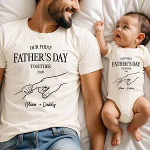 Our First Father’s Day Together Shirt, Personalized Dad Baby Matching Set, Custom Names Tee, Fathers 2026 Gift