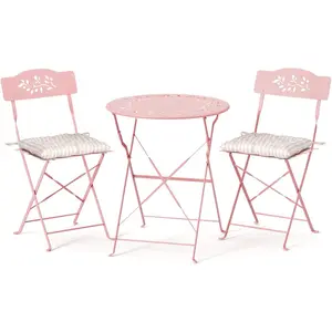 VINGLI Outdoor Folding Bistro Table and Chairs Set of 2, 3-Piece Bistro Set with Olive Leaf Cutout Design and Comfortable Cushions for Patio, Balcony, Garden, Porch, Yard