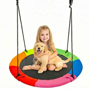 40 Inch Saucer Tree Swing  for Kids & Adults ,600LBS Weight Capacity with Hanging Straps & Adjustable Ropes for Playground, Backyard & Outdoor Play (Rainbow )