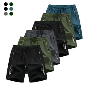 Men’s Lightweight Fashion Quick-Dry Breathable 6-Piece Set Casual Sports Anti-Wrinkle Solid Color Fitness Training Wear Zipper Shorts