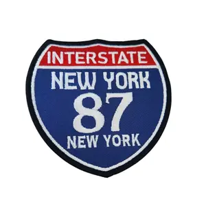 Patch Party Club, 1-pc, "NEW YORK 4" Interstate 87" Iron-On Embroidered Patch; Popular New York Emblem, Red/White/Blue Badge, Patch for Jackets