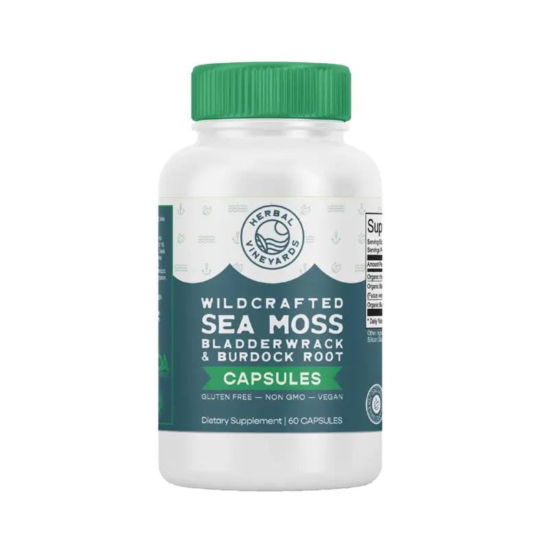 Herbal Vineyards Organic Sea Moss Mineral Vegetarian Capsules (1500mg) - 60 Count, Natural Lifestyle Nutrition Healthcare Vitamin Supplements, Plant-Based Thyroid Support, No Artificial Additives, 1-2 Caps Daily, Natural Lifestyle Supplements