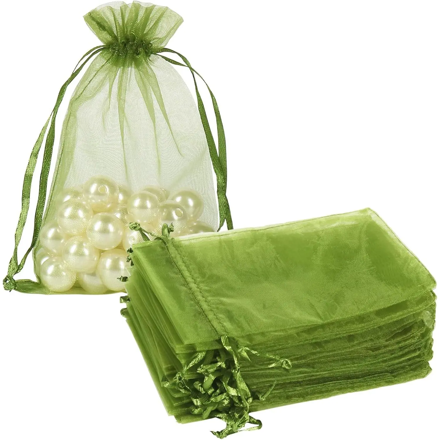 100 count Organza Drawstring Bags Olive Green, 4 x 6 inch Candy Mesh  Bags  Pouches Small Christmas Sachet