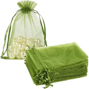 100 count Organza Drawstring Bags Olive Green, 4 x 6 inch Candy Mesh  Bags  Pouches Small Christmas Sachet
