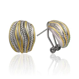Aprilery Two-Tone Huggie Hoop Earrings – Crossover Twisted Rope Wide Band Clip-On Earrings for Women