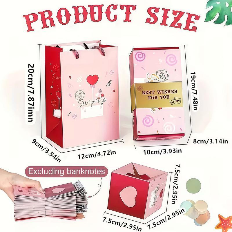 【Valentine's Day】Exploding Surprise Cash Gift Box, Valentine's Day Gift, Unique Foldable Pop-Up Red Envelope Gift Box, a luxurious gift box suitable for birthdays, anniversaries, Valentine's Day, proposals, and cash surprises.