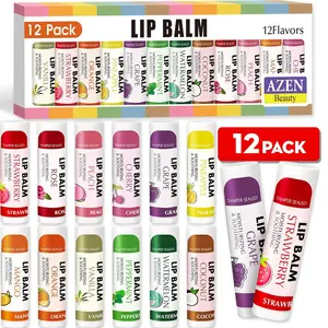 12 Pack Lip Balm, Natural Lip Balm Bulk, Lip Care Product, Moisturizing Lip Balms for dry cracked lips - 12 Flavors