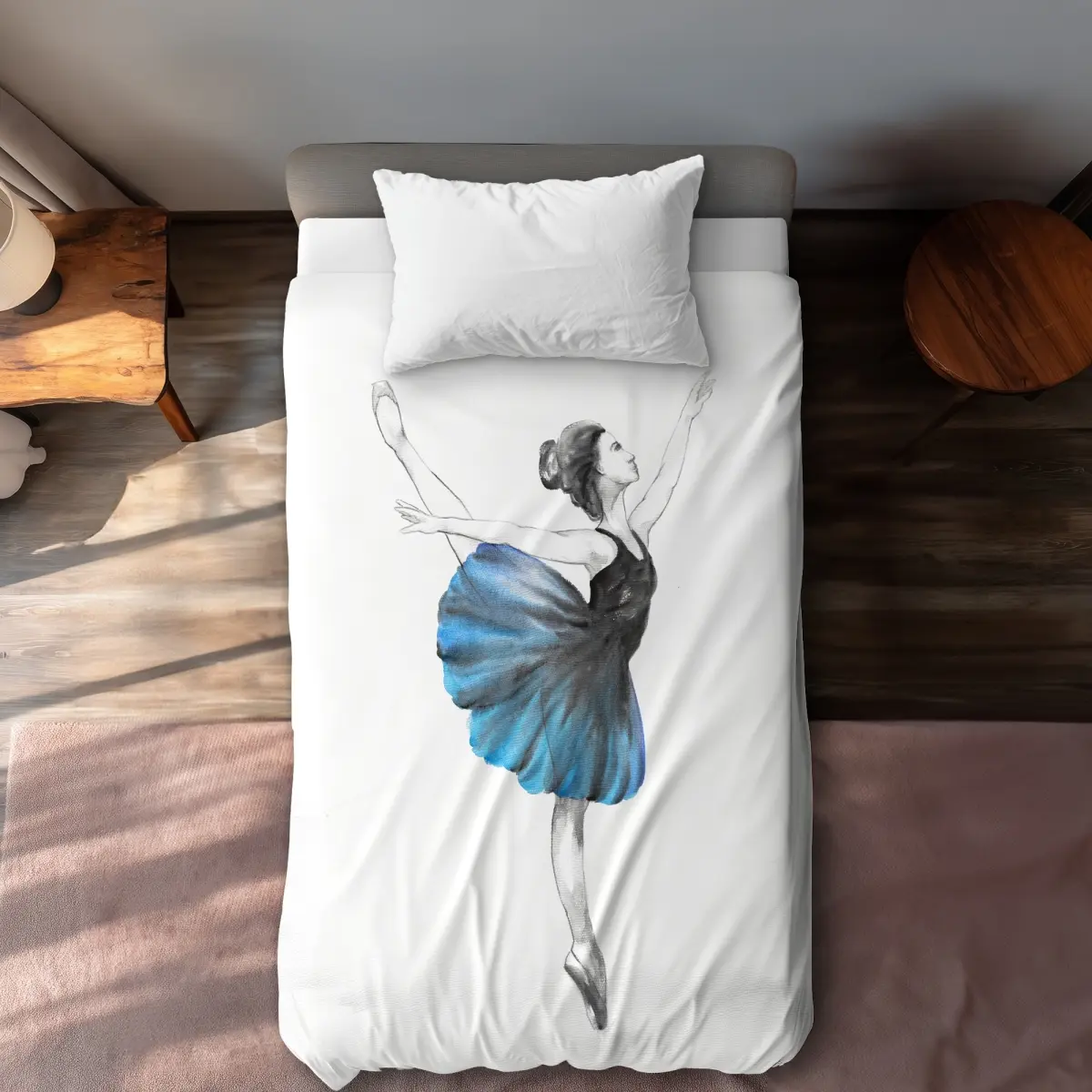 360 stand Ballerina Print Microfiber Decorative Duvet Cover - Small Blue Twin Extra Long, Machine Washable Covers, Women's Bedroom Home Decor, Breathable Duvet Set, Allover Print Duvet Covers, Aqua Blue Duvet Covers